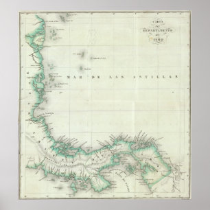 Póster Mapa grabado de Panamá