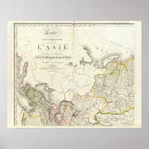 Póster Mapa grabado de Turquía, Rusia y Asia