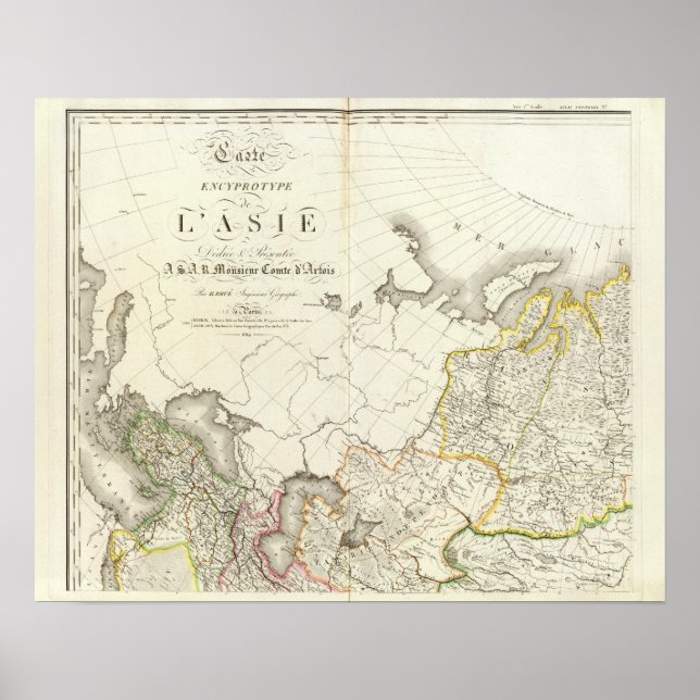 Póster Mapa grabado de Turquía, Rusia y Asia (Frente)