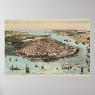 Póster Mapa gráfico de La Habana Cuba Vintage (1851)
