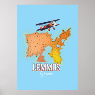 Póster Mapa griego de Lemmos Afiche de viaje ilustrado