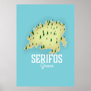 Póster Mapa griego de Serifos Afiche de viaje ilustrado