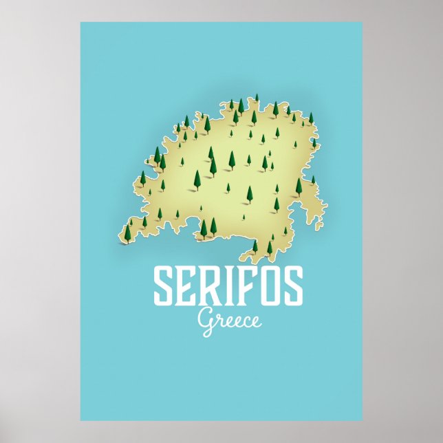 Póster Mapa griego de Serifos Afiche de viaje ilustrado (Frente)