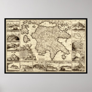 Póster Mapa griego-peloponeso griego de 1688