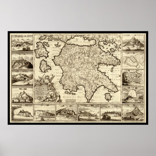 Póster Mapa griego-peloponeso griego de 1688 (Frente)
