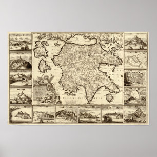 Póster Mapa griego-peloponeso griego de 1688
