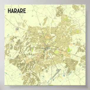 Póster Mapa Harare de Zimbabue