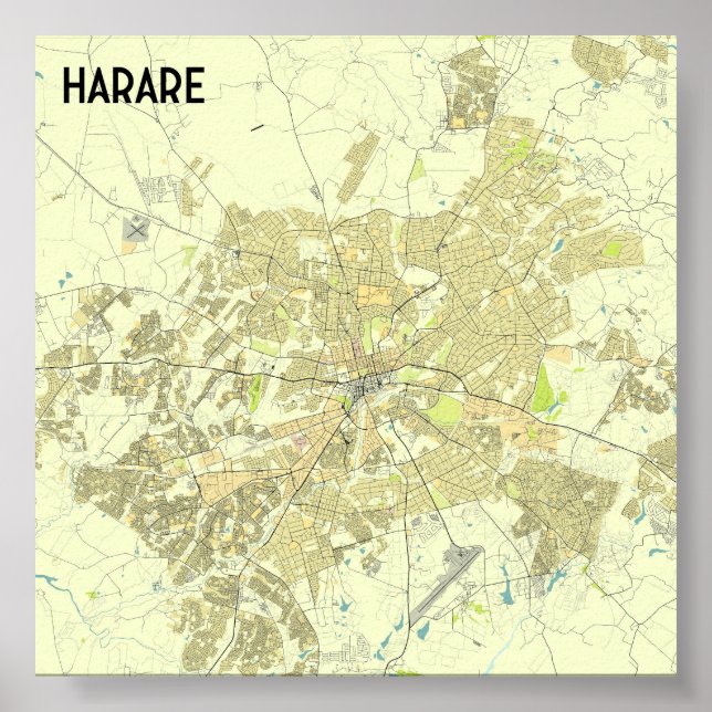 Póster Mapa Harare de Zimbabue (Frente)