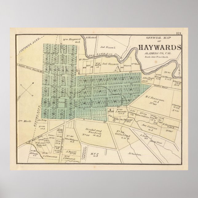 Póster Mapa Hayward CA de época (1878) (Frente)