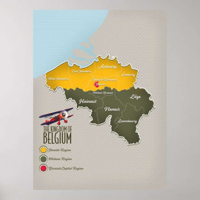 Póster Mapa hermoso del Reino de Bélgica (Frente)
