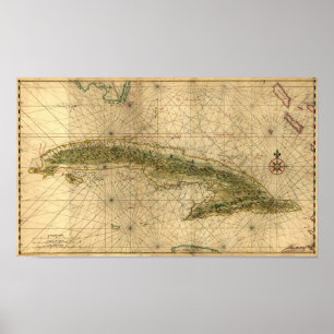 Póster Mapa histórico 1639 de Cuba de Joan Vinckeboons