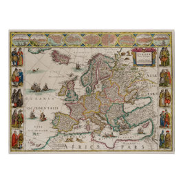 Póster Mapa histórico de Europa (por Willem Blaeu)