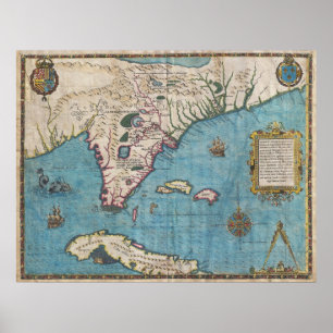 Póster Mapa histórico de Florida (1591)