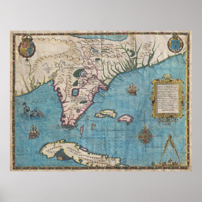Póster Mapa histórico de Florida (1591) (Frente)