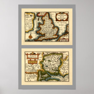 Póster Mapa histórico de Hampshire, Southampton County En