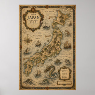 Póster Mapa histórico de Japón feudal