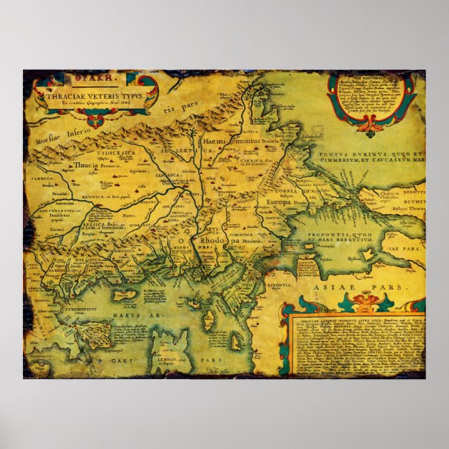 Póster Mapa histórico de la Antigua Tracia de 1585 (Frente)