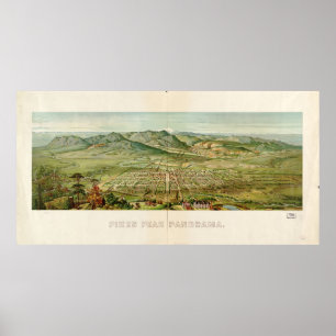 Póster Mapa histórico de la cima de Pikes, Colorado, 1890