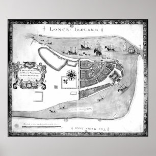 Póster Mapa histórico de la ciudad de Nueva York (1664)