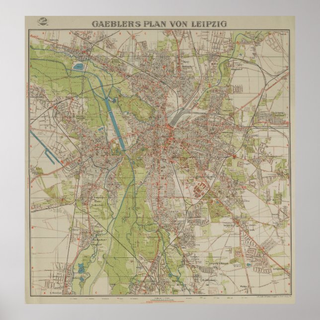 Póster Mapa histórico de Leipzig por Gaebler Edición 1940 (Frente)