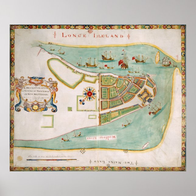 Póster Mapa histórico de Nueva York (1664) (Frente)