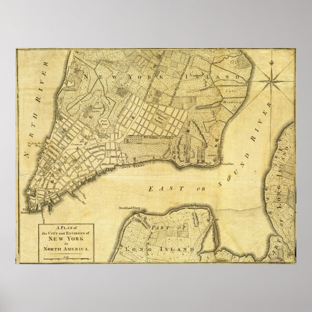 Póster Mapa histórico de Nueva York en 1776 (Frente)