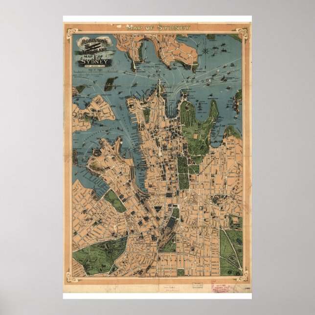 Póster Mapa histórico de Sydney Australia 1922 (Frente)