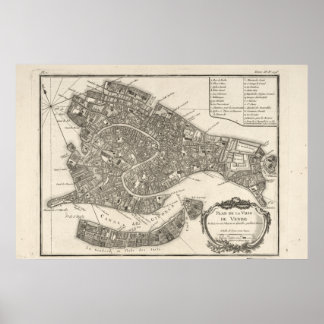 Póster Mapa histórico de Venecia, Italia (1763)