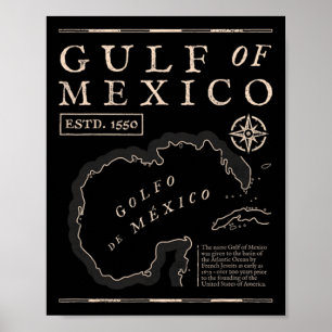 Póster Mapa Histórico del Golfo de México 1672