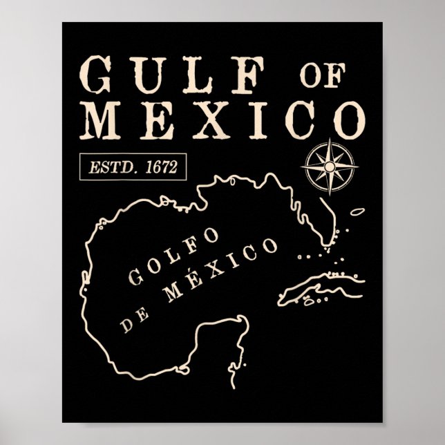 Póster Mapa Histórico Del Golfo De México Desde 1672 (Frente)