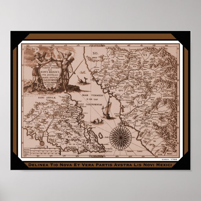 Póster Mapa histórico México California 1702 poster/impre (Frente)