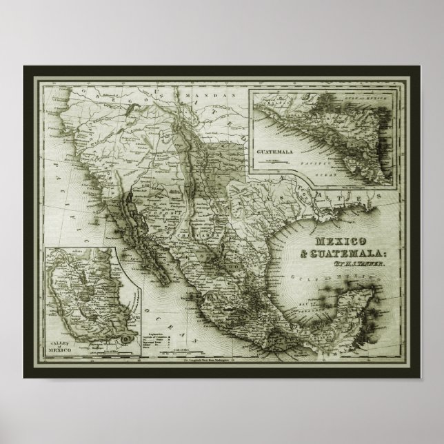 Póster Mapa histórico poster/imprenta de México y Guatema (Frente)