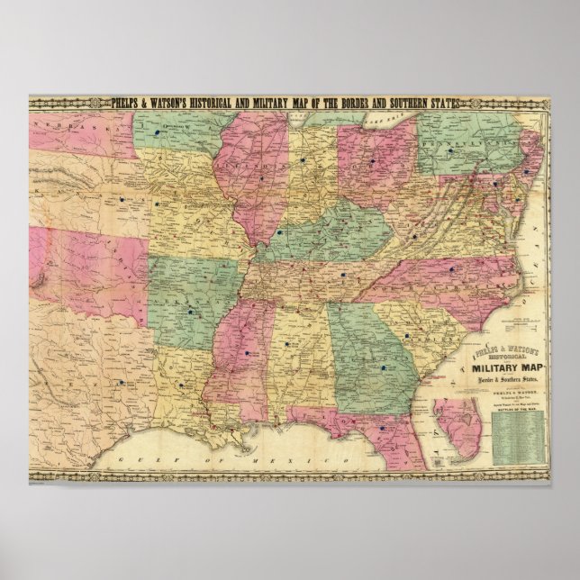 Póster Mapa histórico y militar de Estados Unidos (Frente)