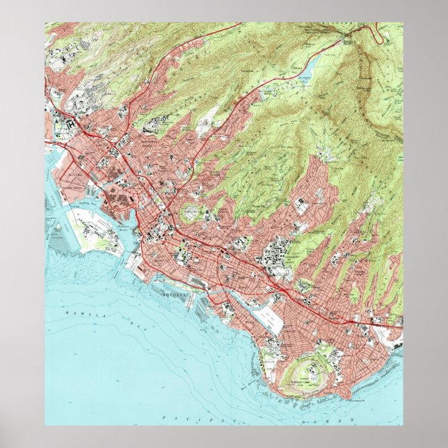 Póster Mapa Honolulu Hawaii (1983) (Frente)