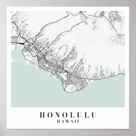 Póster Mapa honolulu Hawaii de la Calle de Agua Azul