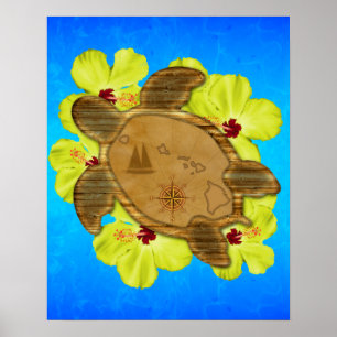 Póster Mapa honu hawaiano