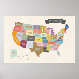 Póster Mapa ilustrado de América Poster de pared de 24 x