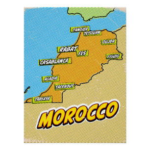 Póster Mapa ilustrado de arte pop de Marruecos