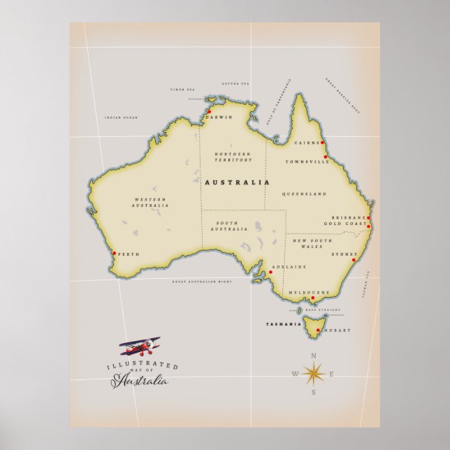 Póster Mapa ilustrado de Australia (Frente)