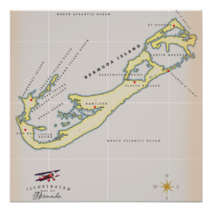 Póster Mapa ilustrado de Bermudas