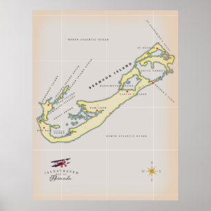 Póster Mapa ilustrado de Bermudas