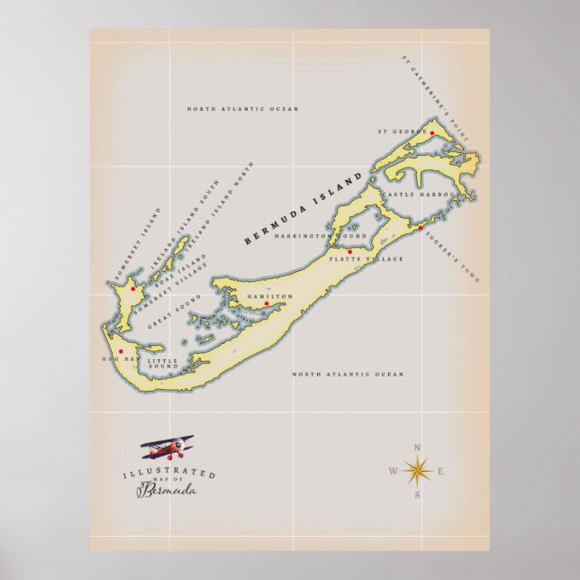 Póster Mapa ilustrado de Bermudas (Frente)