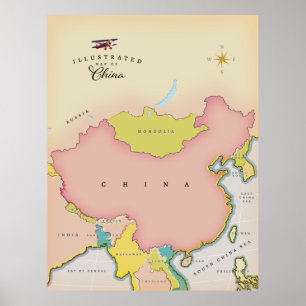 Póster Mapa ilustrado de china