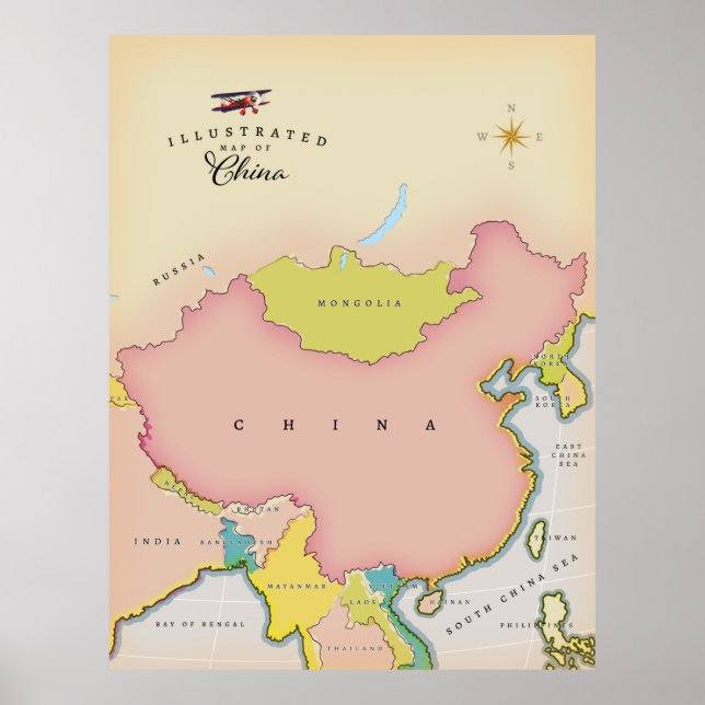 Póster Mapa ilustrado de china (Frente)