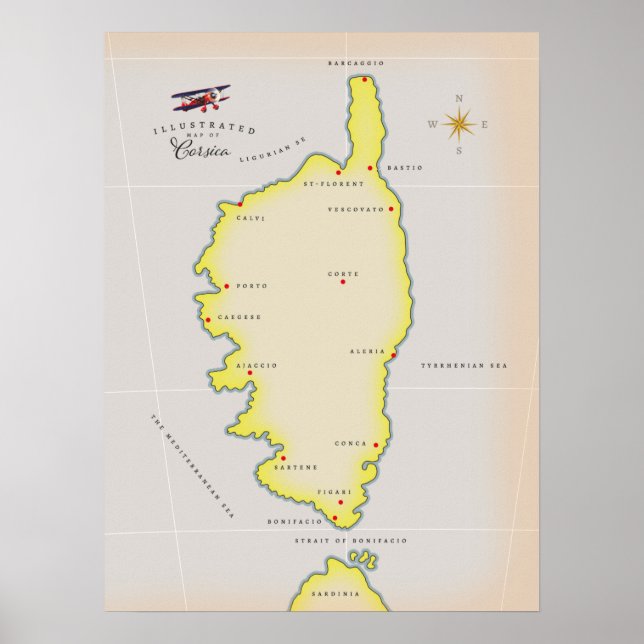 Póster Mapa ilustrado de Córcega (Frente)
