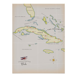 Póster Mapa ilustrado de Cuba