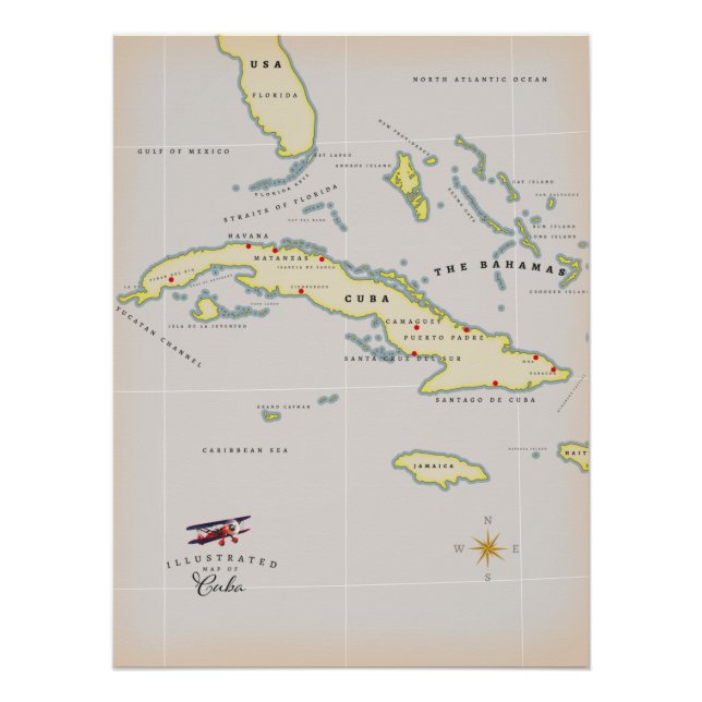 Póster Mapa ilustrado de Cuba (Anverso)