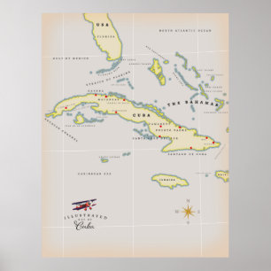 Póster Mapa ilustrado de Cuba