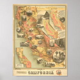 Póster Mapa ilustrado de época de California