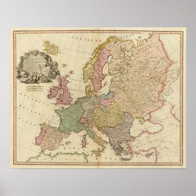 Póster Mapa ilustrado de Europa (Frente)